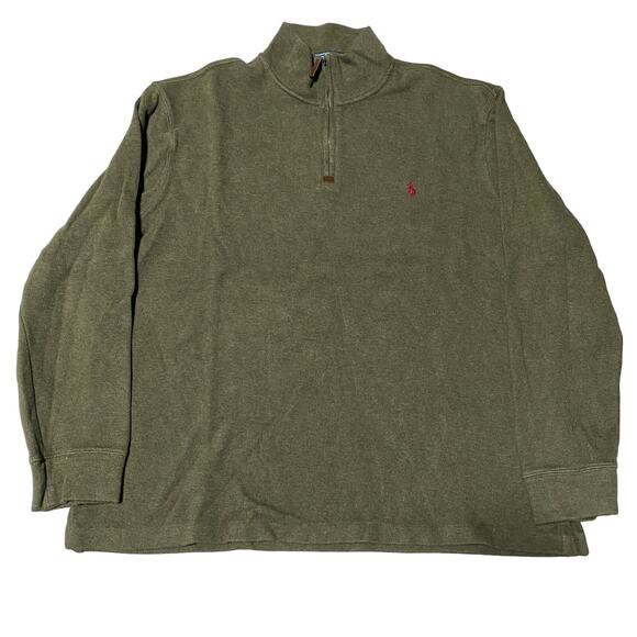 Polo Ralph Lauren Mens Estate Rib Quarter Zip Olive Green Pullover Sweater XL - Picture 1 of 5